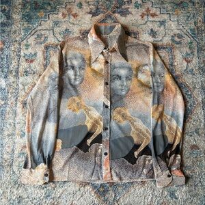 Vintage 70s Dare To Wear Abstract Art All Over Print Button-up Shirt Medium